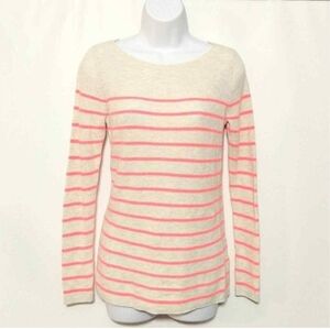 GAP Cream and Pink Crew Neck Sweater with Stripes